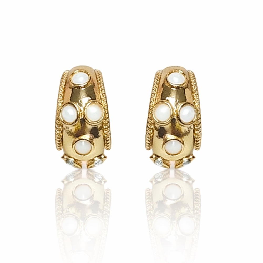 Gold White Accent Huggie Earrings